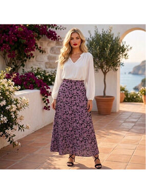 Liz Claiborne 10 Black Pink Paisley Y2K Maxi Skirt